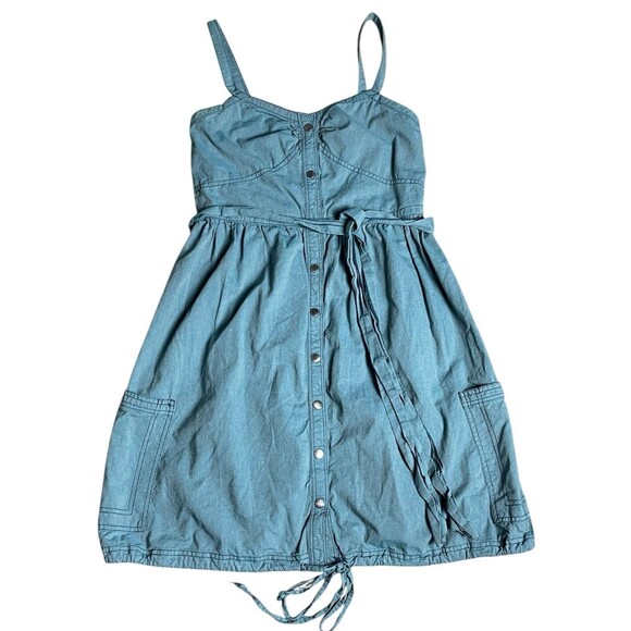 Zac Posen X Target Womens M Sleeveless V Neck Denim Chambray Dress Cargo Pockets - Picture 1 of 12